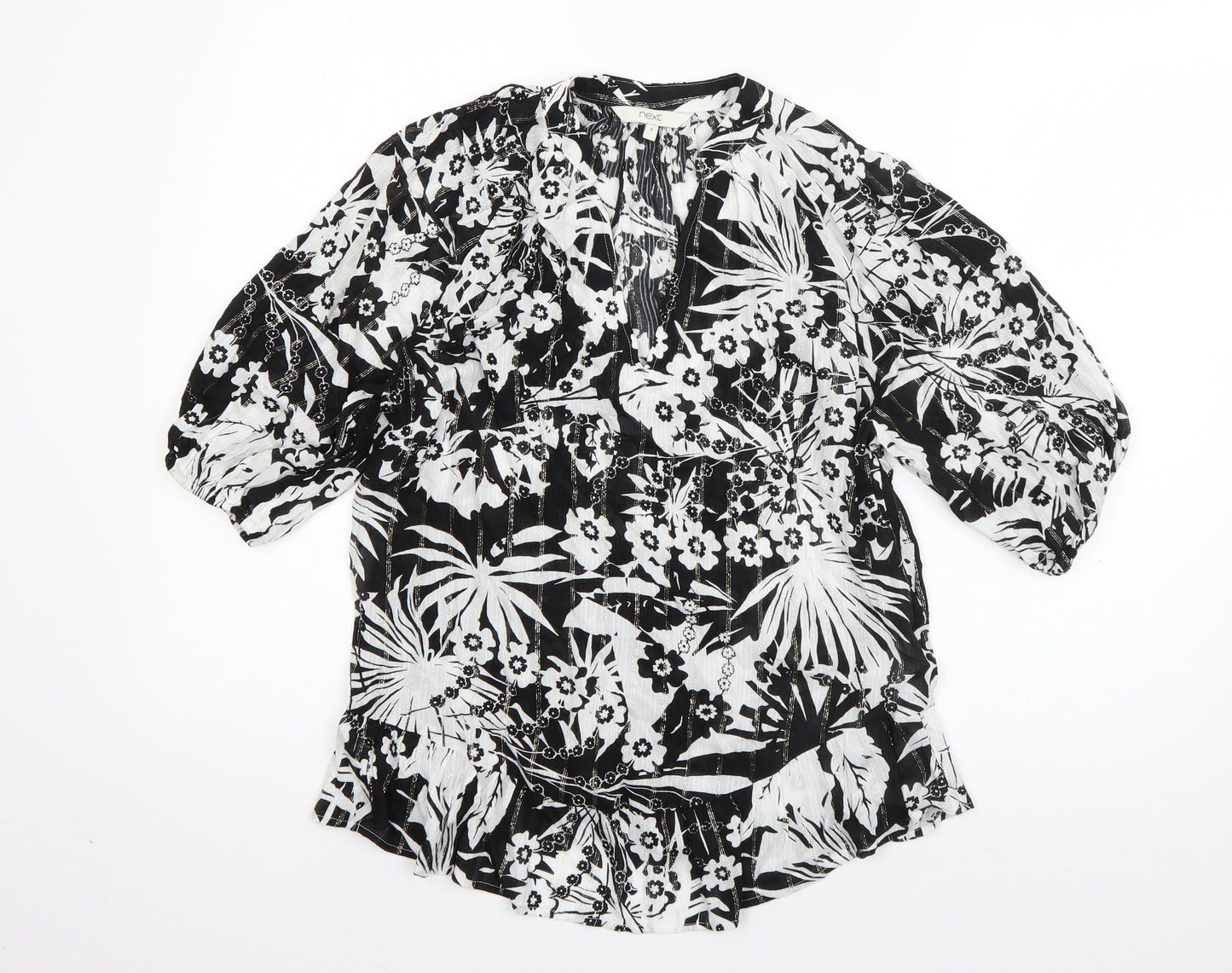 NEXT Womens Black Floral Viscose Basic Blouse Size 8 V-Neck