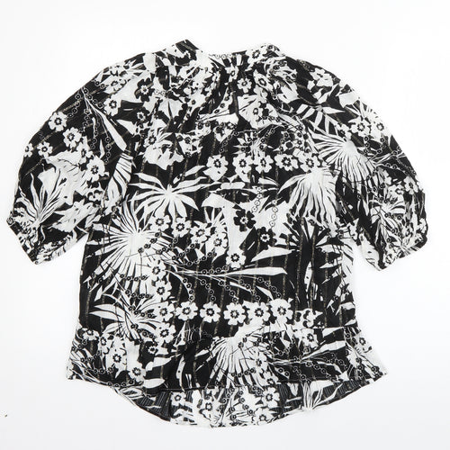 NEXT Womens Black Floral Viscose Basic Blouse Size 8 V-Neck