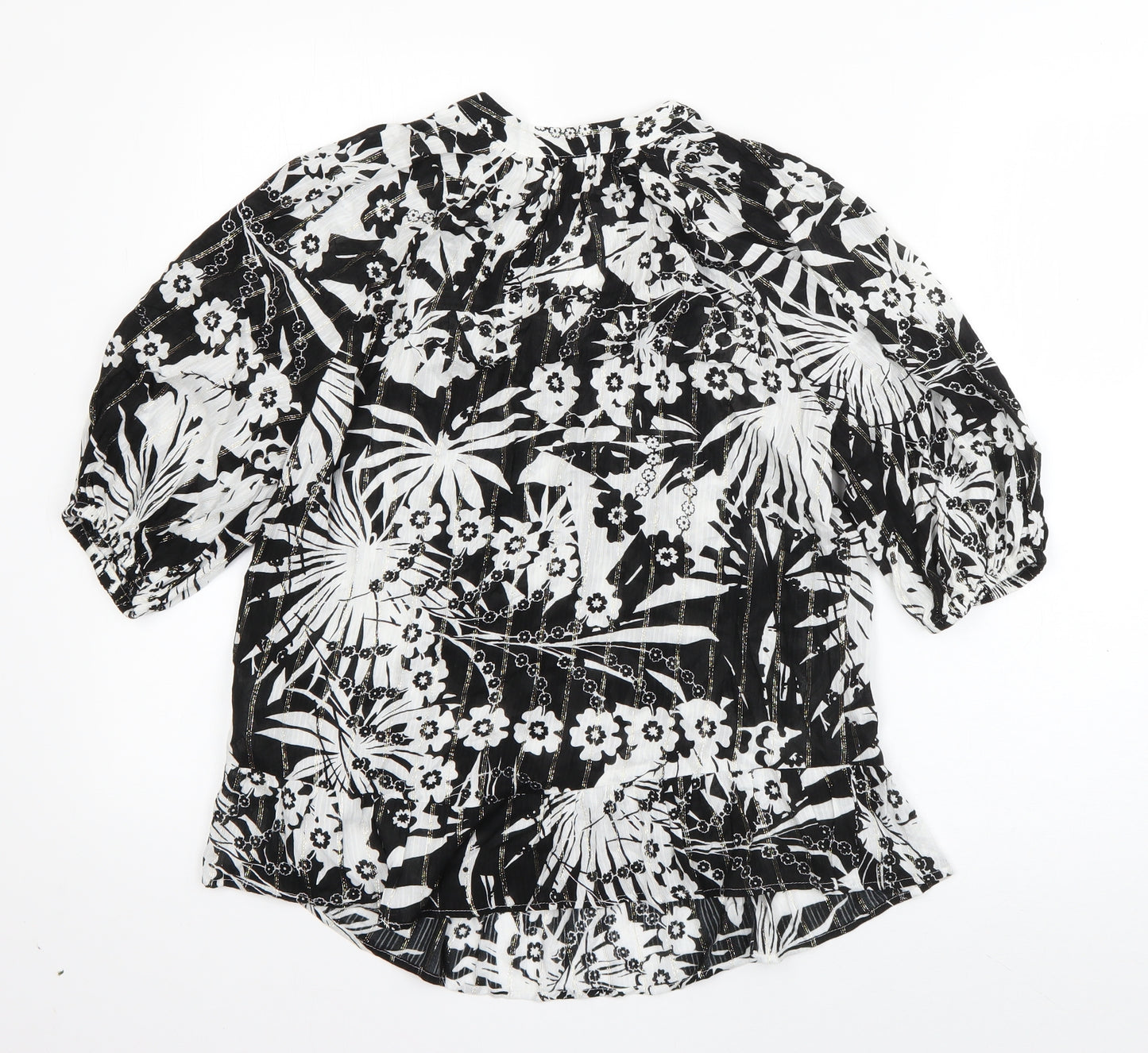 NEXT Womens Black Floral Viscose Basic Blouse Size 8 V-Neck