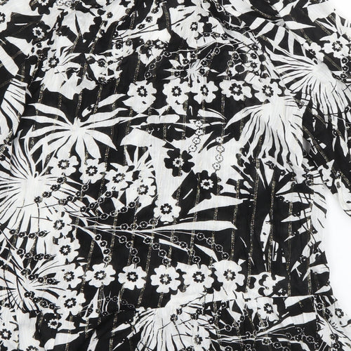 NEXT Womens Black Floral Viscose Basic Blouse Size 8 V-Neck