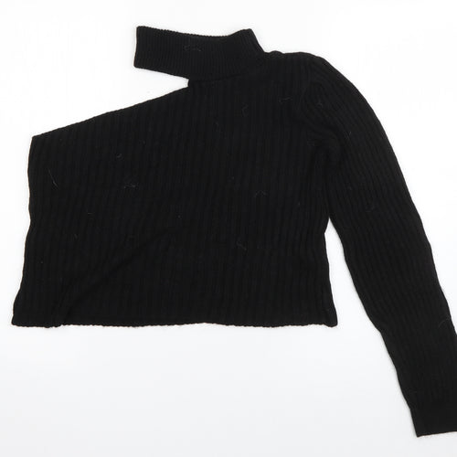 Boohoo Womens Black Round Neck  Acrylic Pullover Jumper Size S