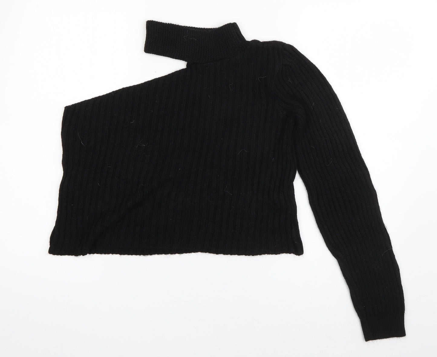 Boohoo Womens Black Round Neck  Acrylic Pullover Jumper Size S