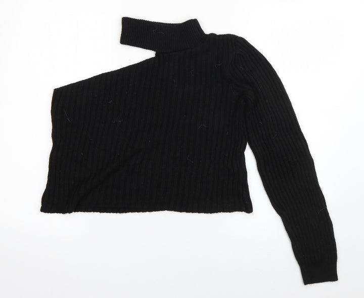 Boohoo Womens Black Round Neck  Acrylic Pullover Jumper Size S