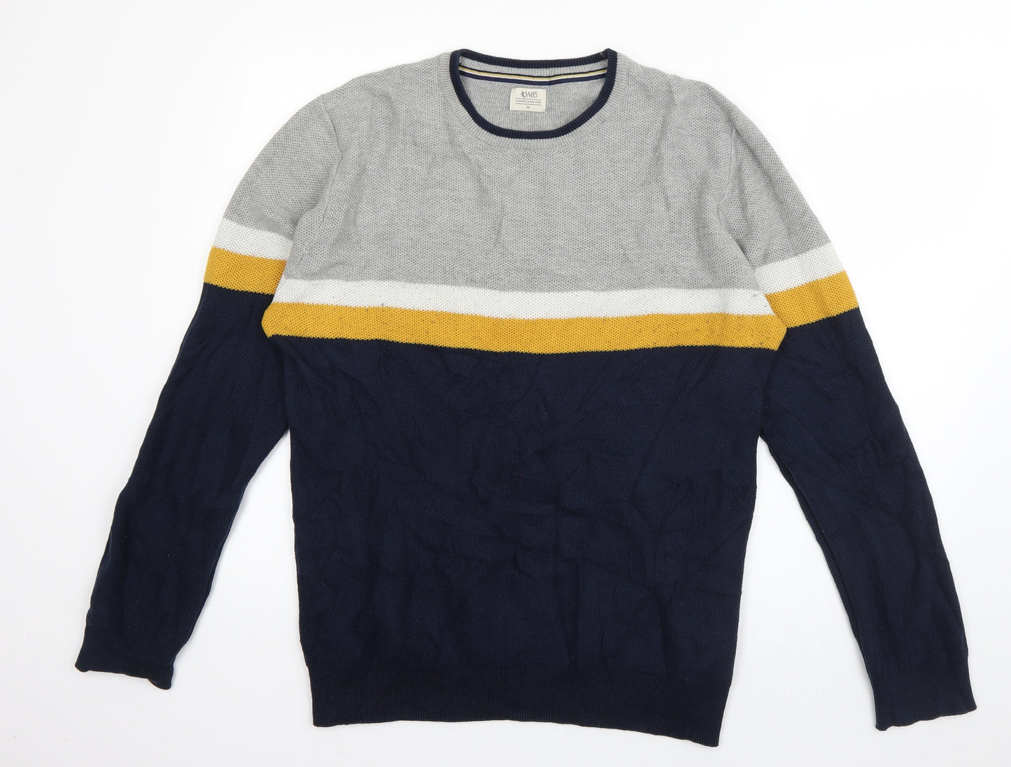 Matalan Mens Blue Crew Neck Striped Cotton Pullover Jumper Size M
