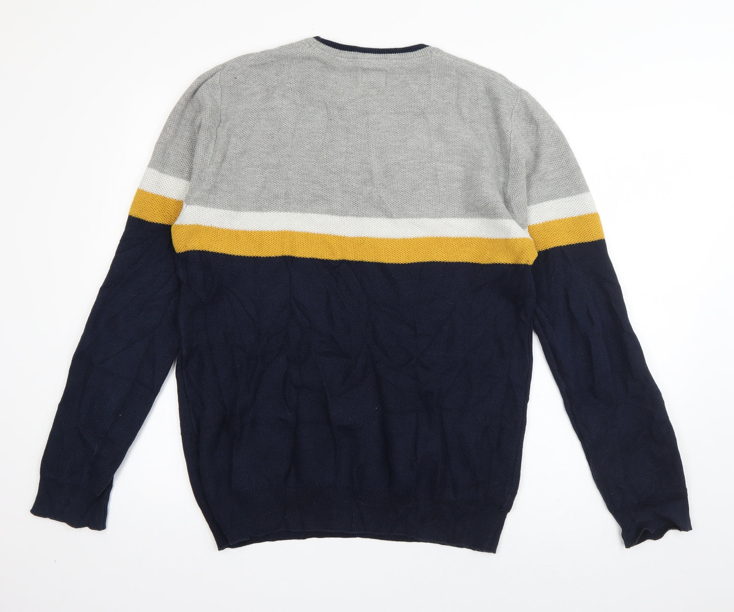 Matalan Mens Blue Crew Neck Striped Cotton Pullover Jumper Size M