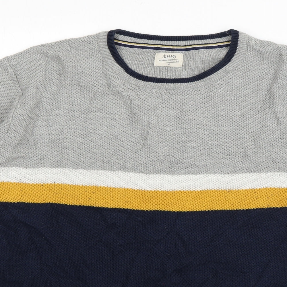 Matalan Mens Blue Crew Neck Striped Cotton Pullover Jumper Size M