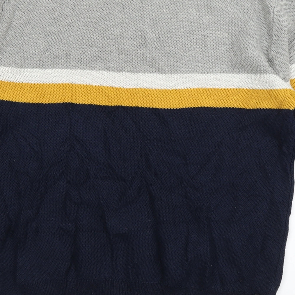 Matalan Mens Blue Crew Neck Striped Cotton Pullover Jumper Size M
