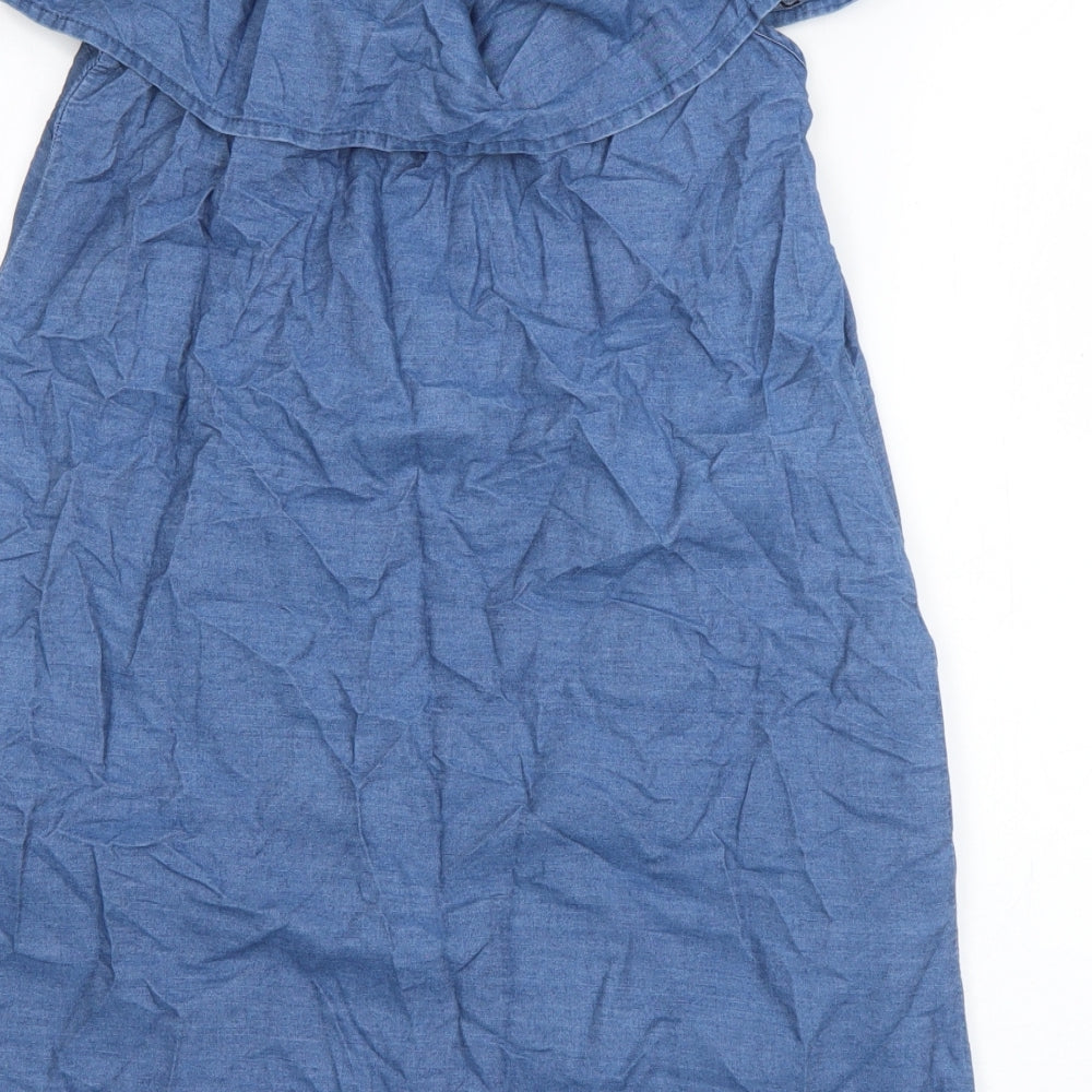 Denim & Co. Womens Blue Floral Cotton A-Line  Size 14  Off the Shoulder Pullover