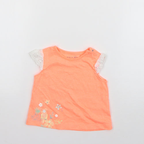 Nutmeg Girls Orange  Cotton Basic T-Shirt Size 3-6 Months Round Neck Pullover - Parrot