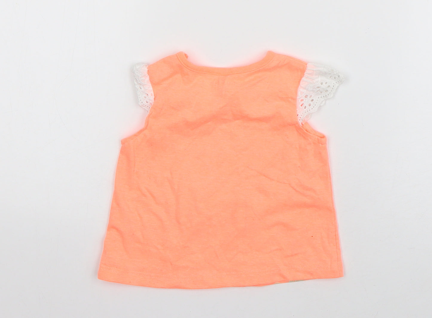 Nutmeg Girls Orange  Cotton Basic T-Shirt Size 3-6 Months Round Neck Pullover - Parrot