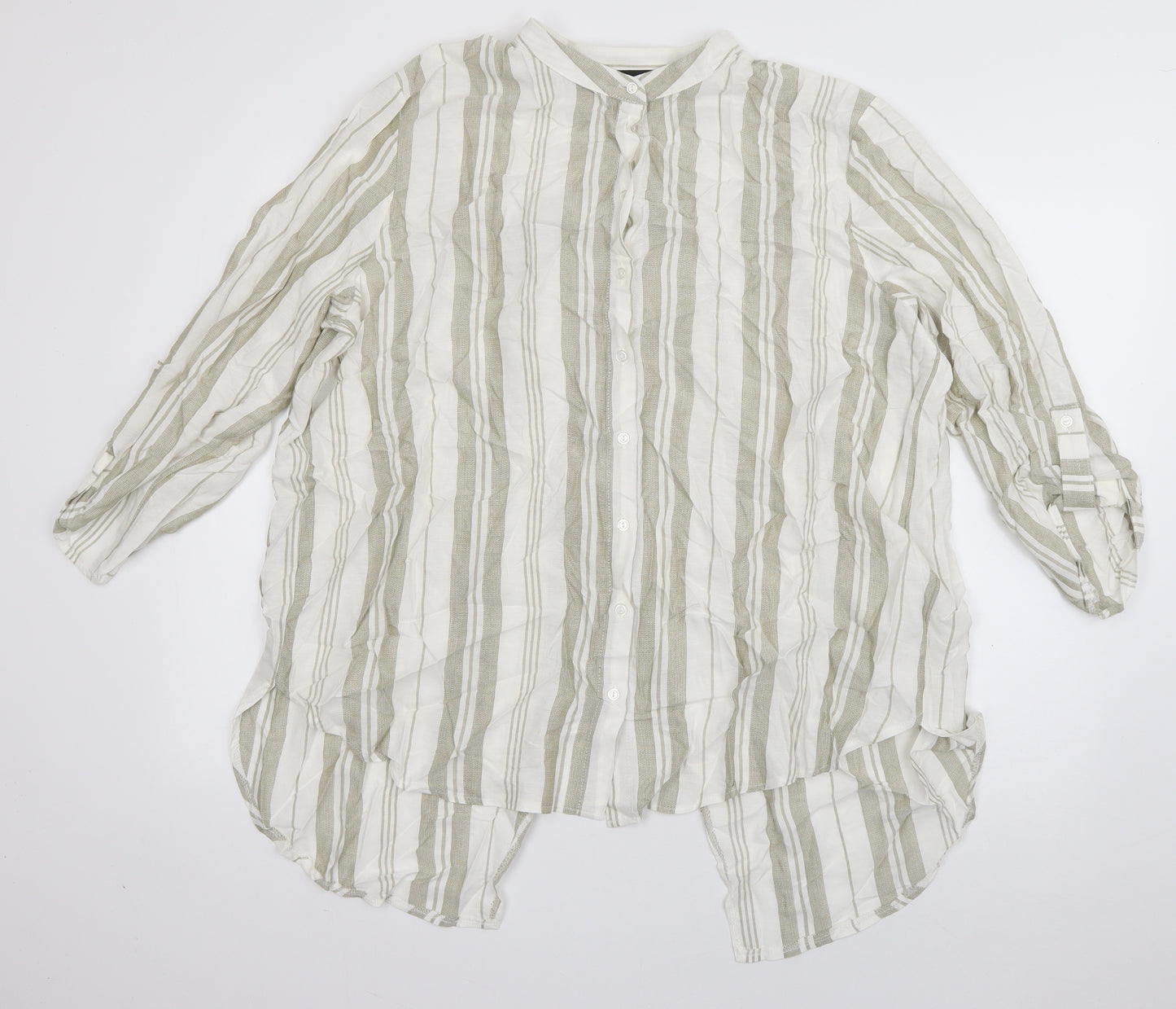 Atmosphere Womens Green Striped Polyester Basic Button-Up Size 18 Round Neck - backless