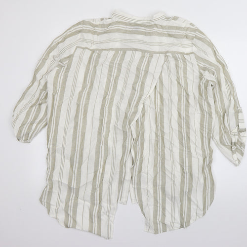 Atmosphere Womens Green Striped Polyester Basic Button-Up Size 18 Round Neck - backless