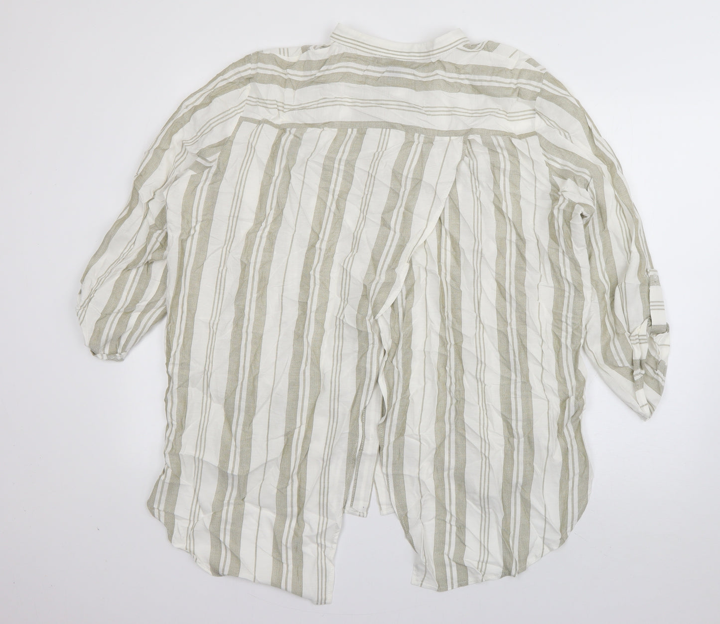 Atmosphere Womens Green Striped Polyester Basic Button-Up Size 18 Round Neck - backless
