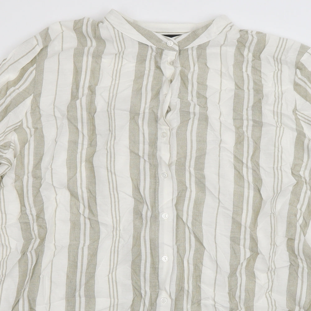Atmosphere Womens Green Striped Polyester Basic Button-Up Size 18 Round Neck - backless