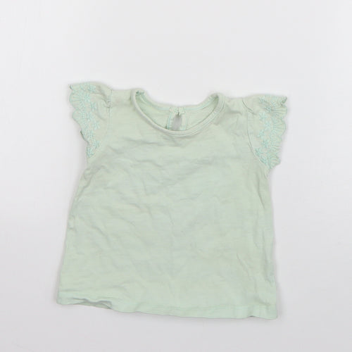 Matalan Girls Green  Cotton Basic T-Shirt Size 3-6 Months Round Neck Pullover