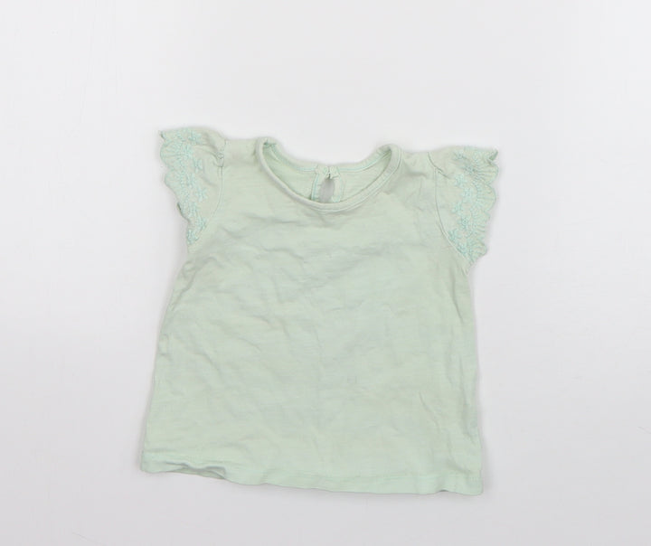 Matalan Girls Green  Cotton Basic T-Shirt Size 3-6 Months Round Neck Pullover