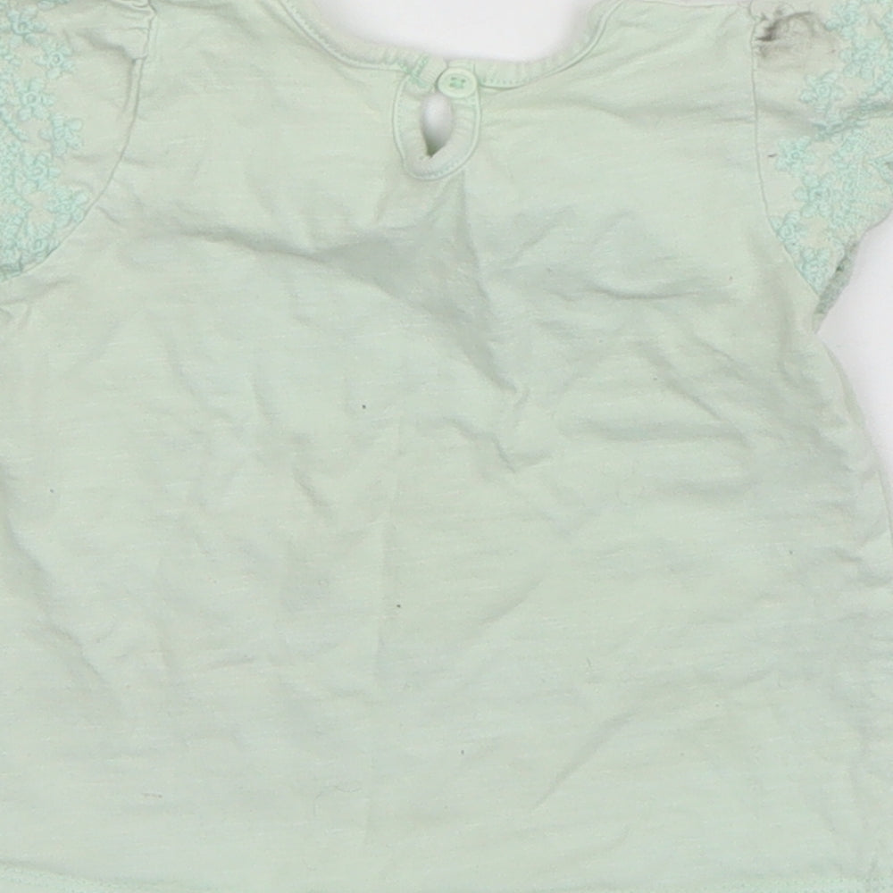 Matalan Girls Green  Cotton Basic T-Shirt Size 3-6 Months Round Neck Pullover