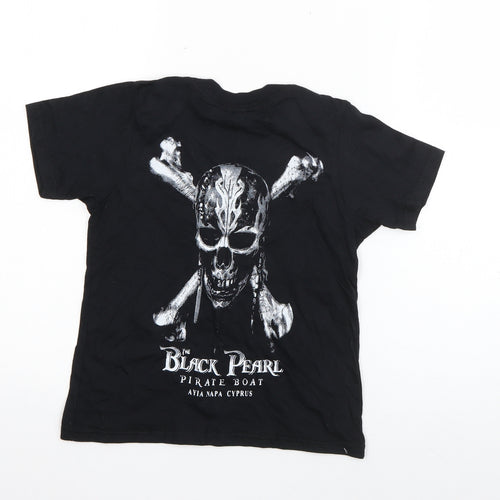 Gildan Girls Black  Cotton Basic T-Shirt Size XS Round Neck Pullover - Black Pearl Pirate Boat