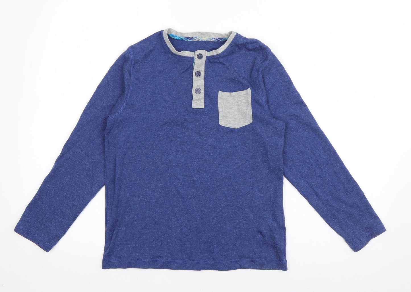 George Boys Blue Solid Cotton  Pyjama Top Size 10-11 Years  Pullover