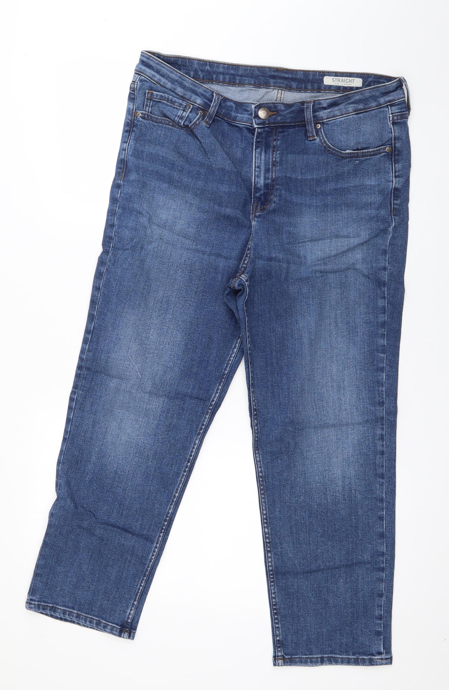 Marks and Spencer Womens Blue  Cotton Cropped Jeans Size 14 L25 in Regular Button