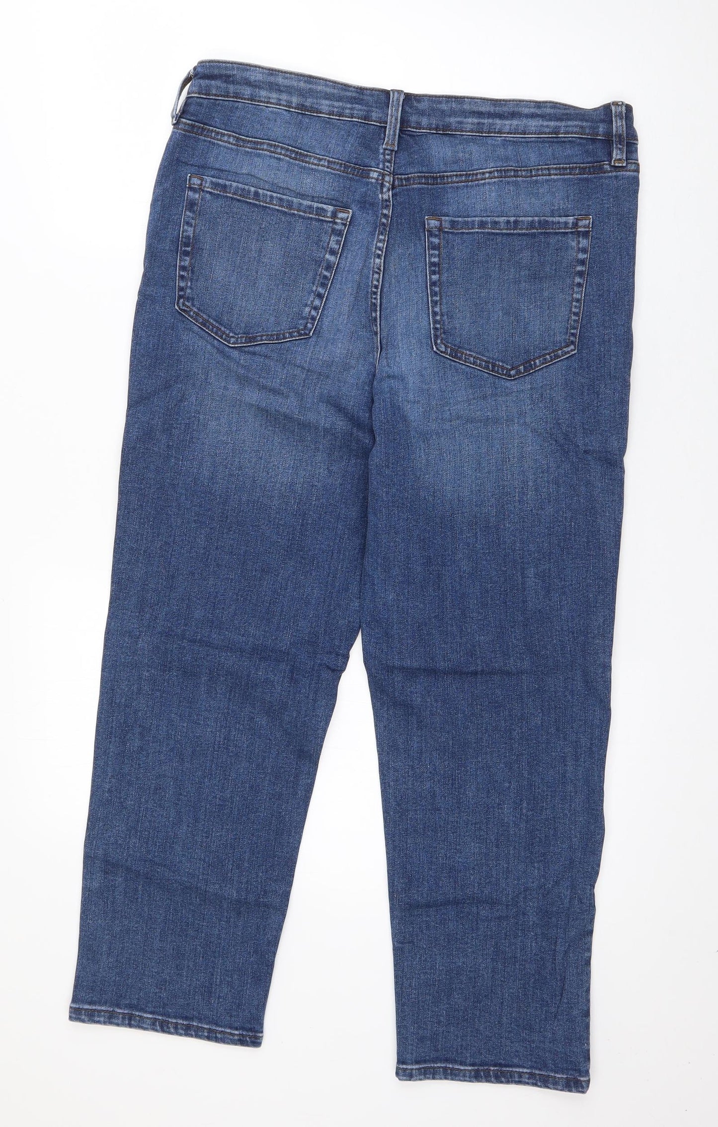 Marks and Spencer Womens Blue  Cotton Cropped Jeans Size 14 L25 in Regular Button