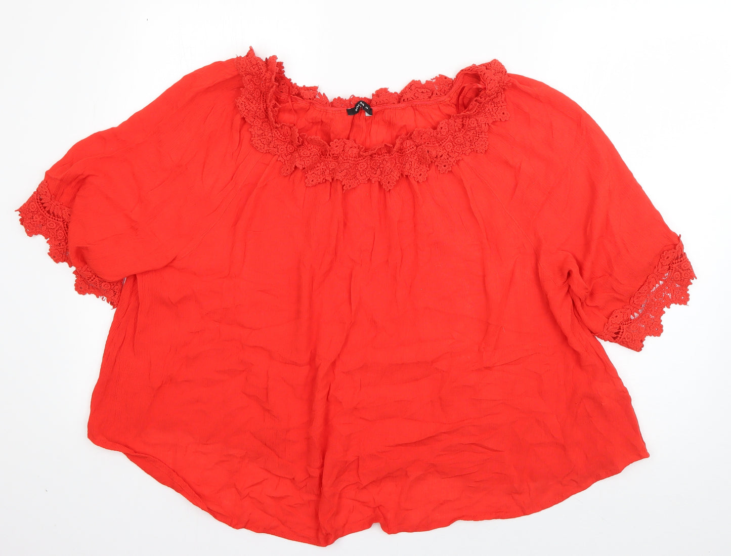Roman Womens Red  Viscose Basic Blouse Size 14 Boat Neck - Crochet detail