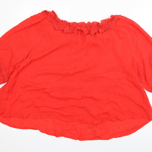 Roman Womens Red  Viscose Basic Blouse Size 14 Boat Neck - Crochet detail