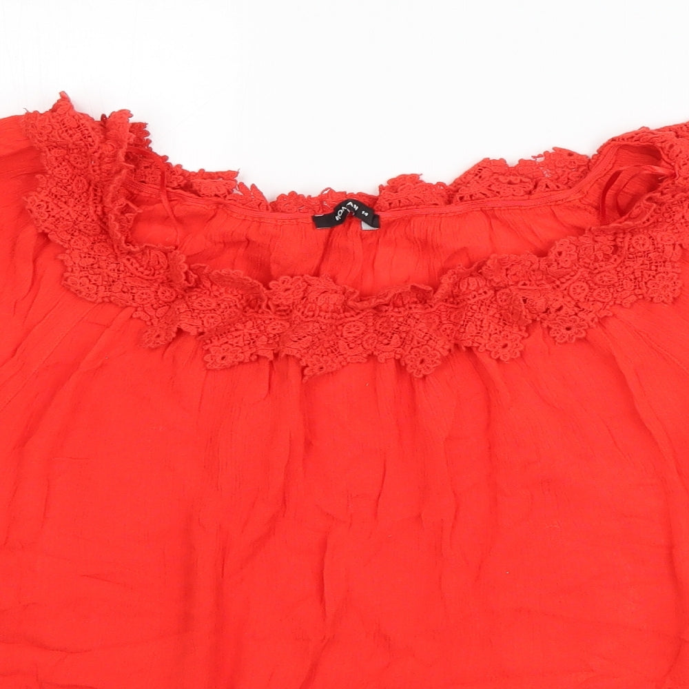 Roman Womens Red  Viscose Basic Blouse Size 14 Boat Neck - Crochet detail