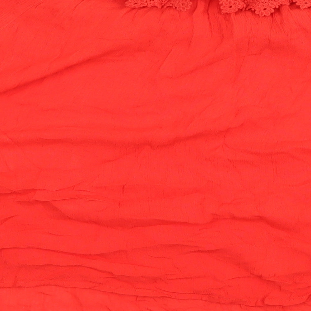 Roman Womens Red  Viscose Basic Blouse Size 14 Boat Neck - Crochet detail