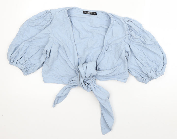 Nasty Gal Womens Blue Cotton Basic Blouse Size 4 V-Neck