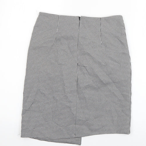 Preworn Womens Black Check Polyester A-Line Skirt Size 28 in   Zip