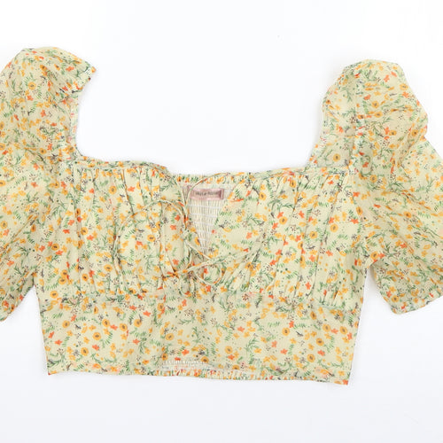 Skylar Rose Womens Green Floral Polyester Basic Blouse Size M Sweetheart - Puff Sleeve
