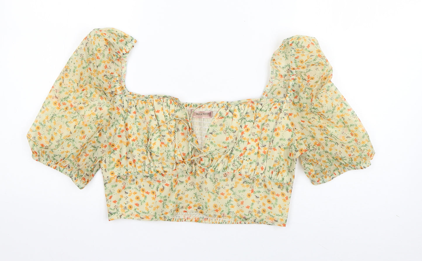 Skylar Rose Womens Green Floral Polyester Basic Blouse Size M Sweetheart - Puff Sleeve