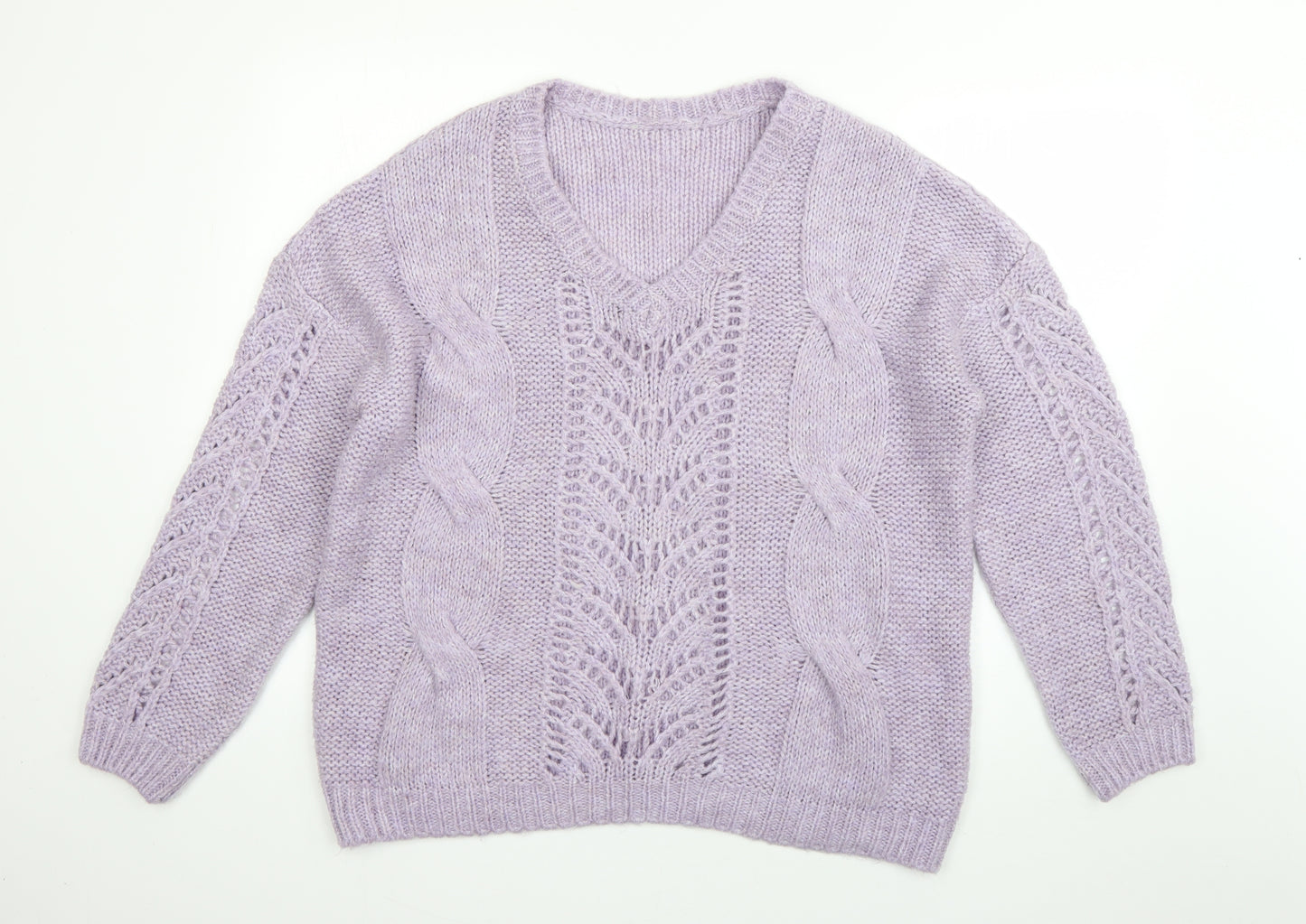 George Womens Purple V-Neck  Acrylic Pullover Jumper Size 16