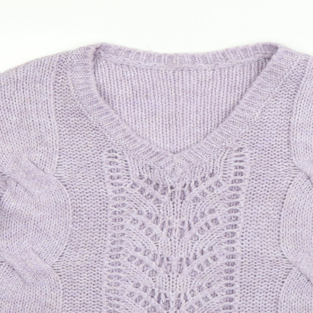 George Womens Purple V-Neck  Acrylic Pullover Jumper Size 16