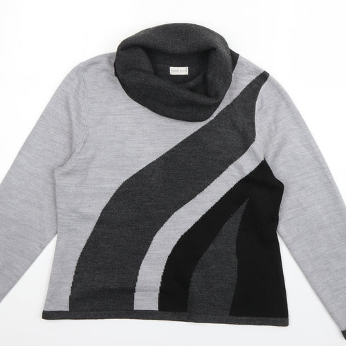 MINUET PETITE Womens Grey Roll Neck Striped Acrylic Pullover Jumper Size 14