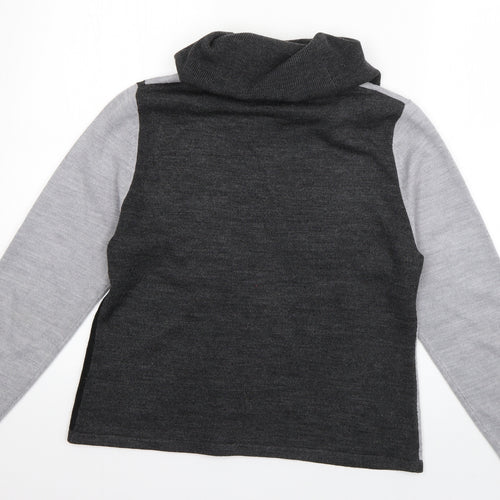 MINUET PETITE Womens Grey Roll Neck Striped Acrylic Pullover Jumper Size 14
