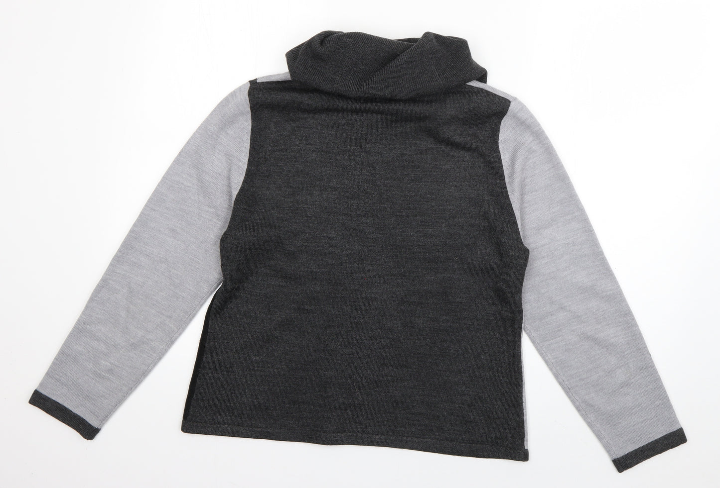 MINUET PETITE Womens Grey Roll Neck Striped Acrylic Pullover Jumper Size 14