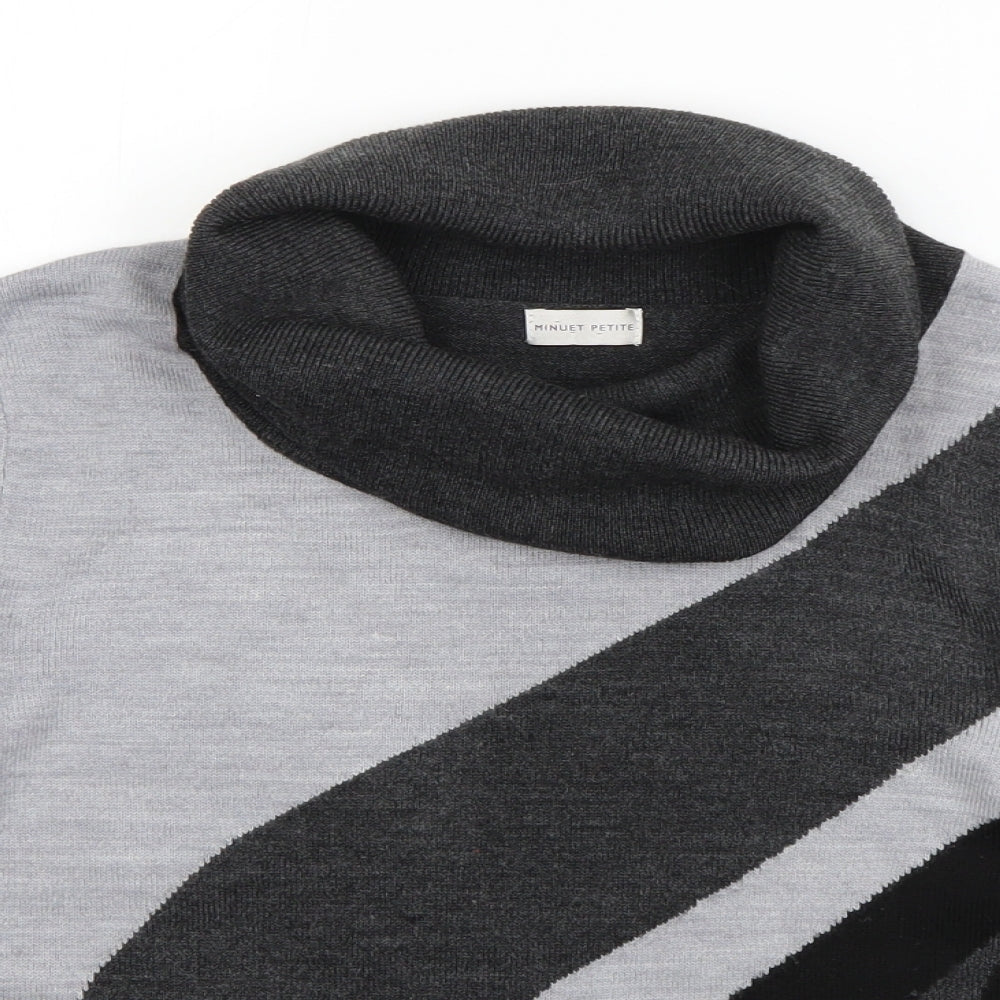 MINUET PETITE Womens Grey Roll Neck Striped Acrylic Pullover Jumper Size 14