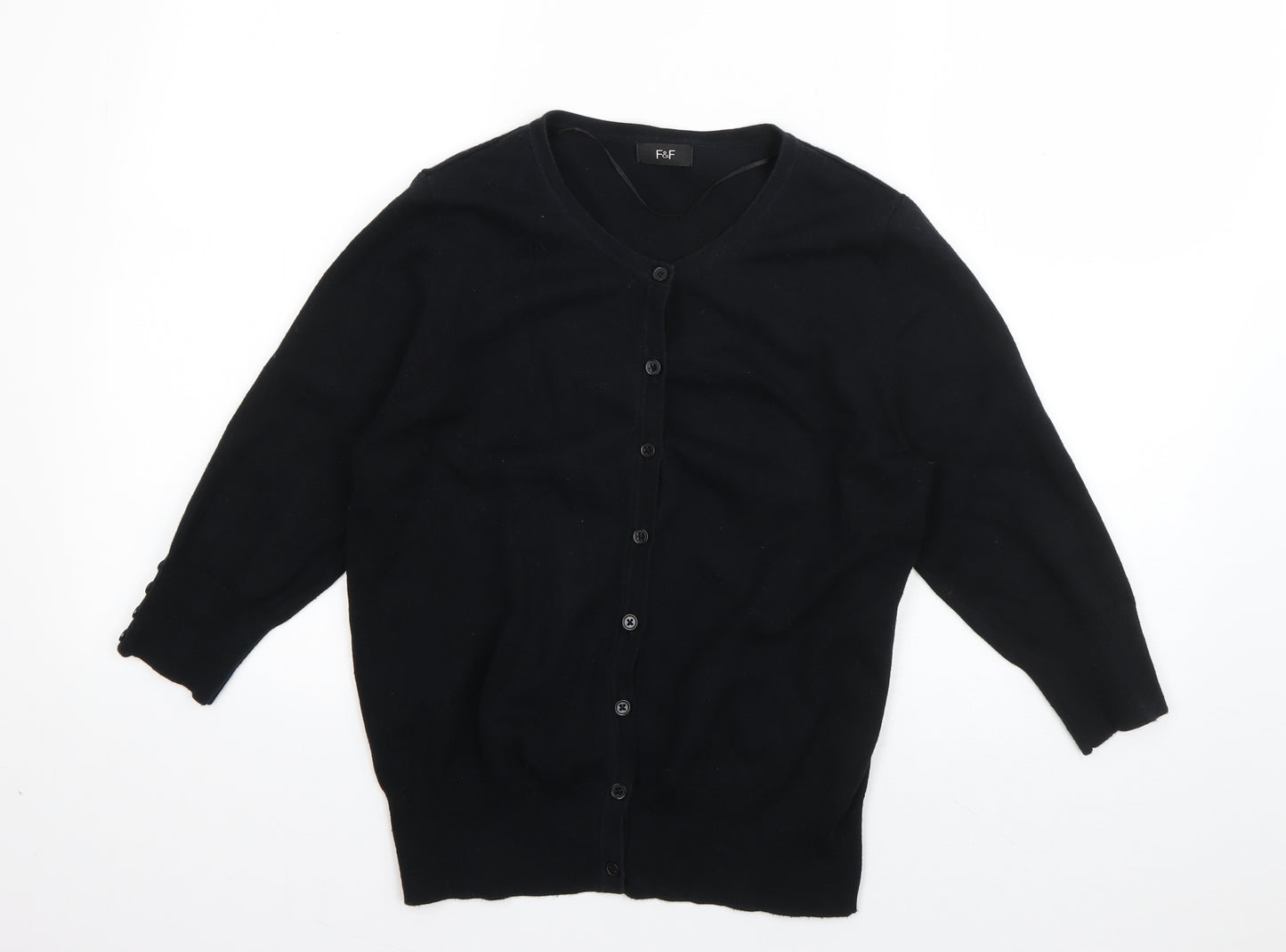 F&F Womens Black Roll Neck  Cotton Cardigan Jumper Size 14
