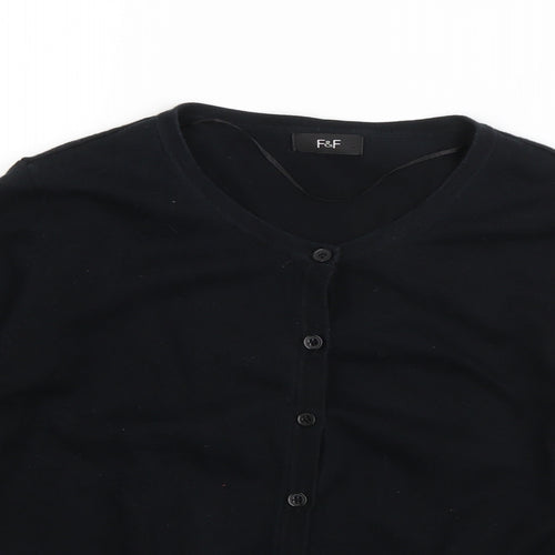 F&F Womens Black Roll Neck  Cotton Cardigan Jumper Size 14