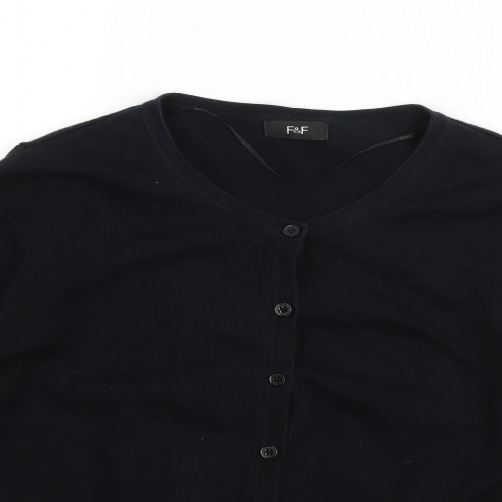 F&F Womens Black Roll Neck  Cotton Cardigan Jumper Size 14