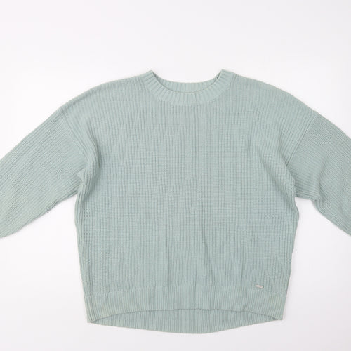 Hollis Womens Green Crew Neck  Cotton Pullover Jumper Size XS