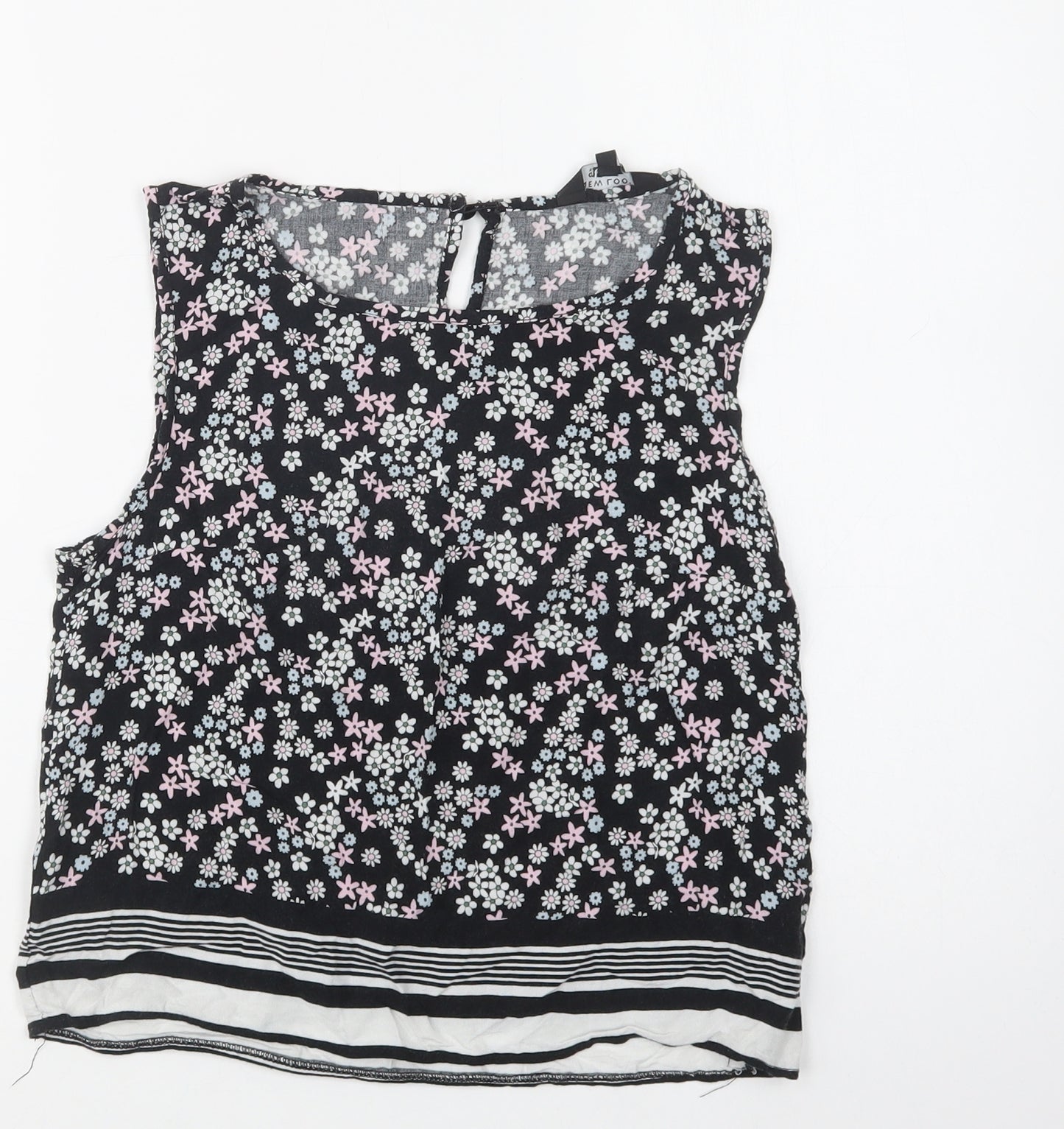 New Look Girls Black Floral Viscose Basic Blouse Size 14 Years Crew Neck Button