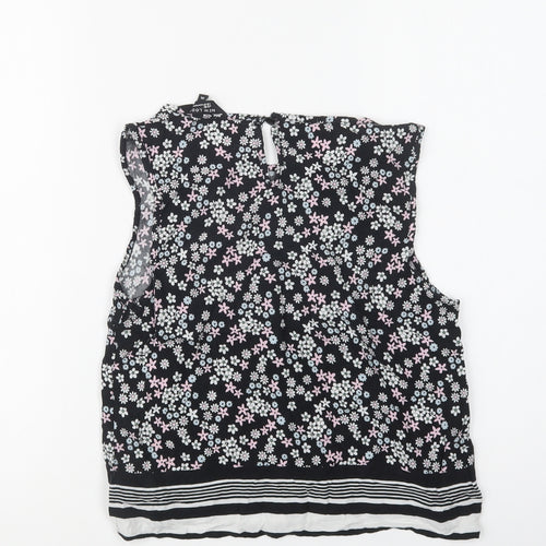 New Look Girls Black Floral Viscose Basic Blouse Size 14 Years Crew Neck Button