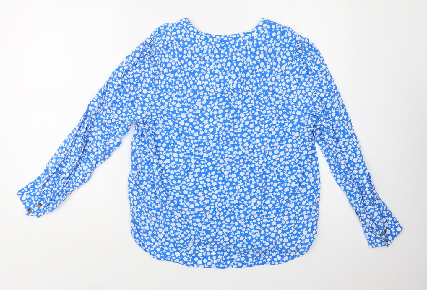 M&S Womens Blue Floral Viscose Basic Blouse Size 12 V-Neck