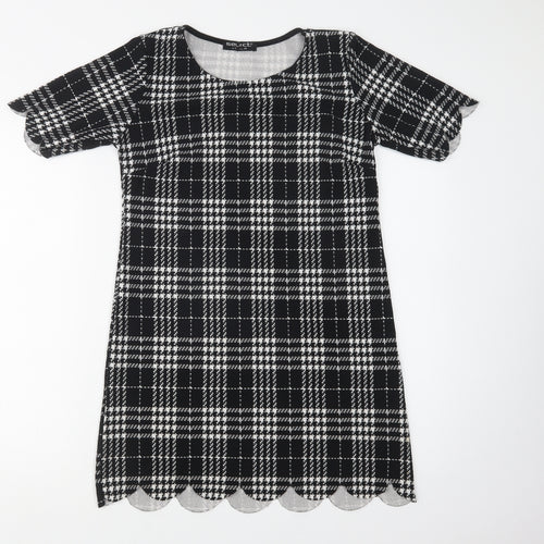Select Womens Black Check Polyester Shift  Size 12  Crew Neck