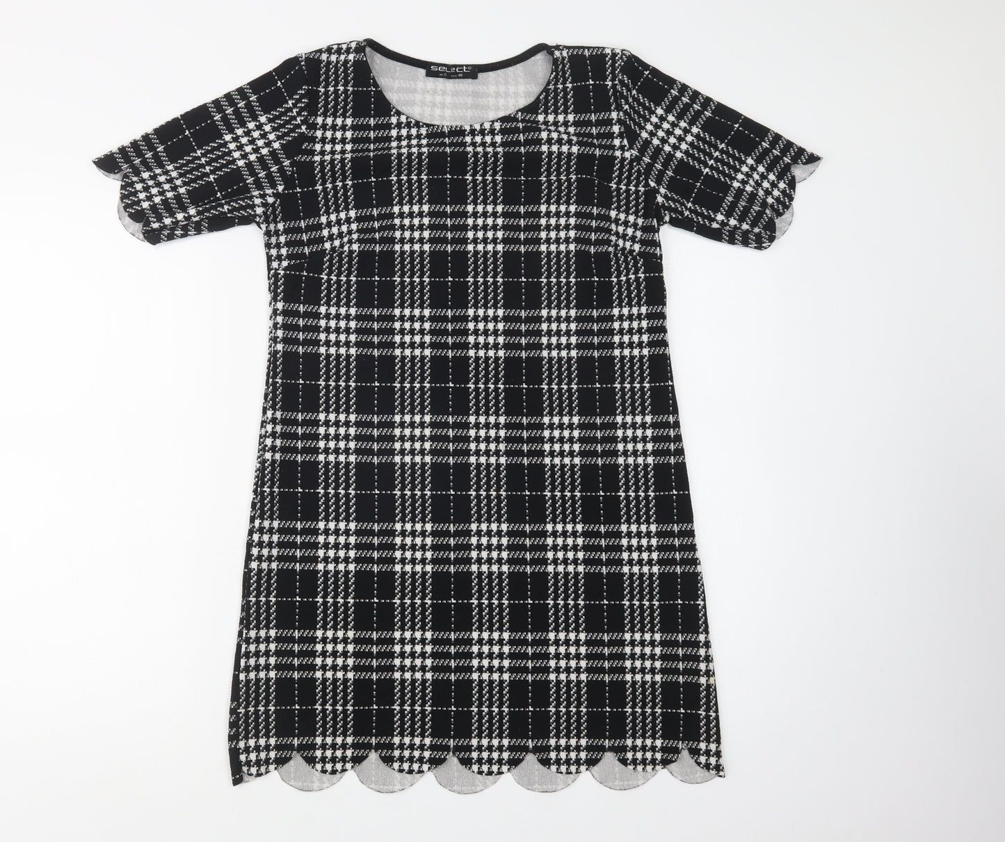 Select Womens Black Check Polyester Shift  Size 12  Crew Neck