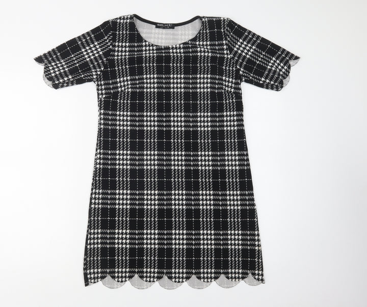 Select Womens Black Check Polyester Shift  Size 12  Crew Neck
