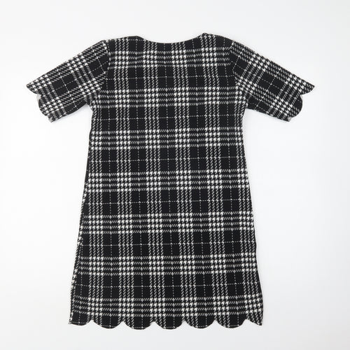 Select Womens Black Check Polyester Shift  Size 12  Crew Neck